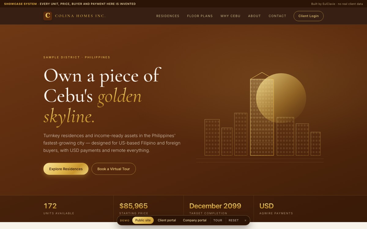 Colina Homes showcase home screen